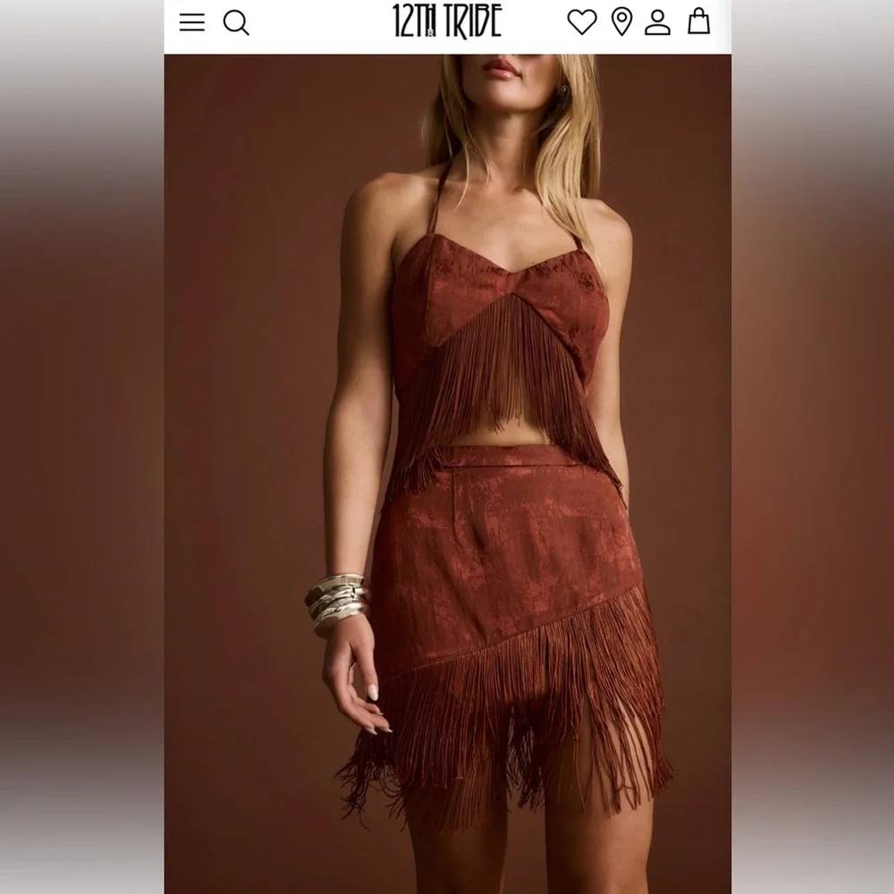 12th Tribe Brown Halter Tiered Mini Dress - Picture 1 of 3